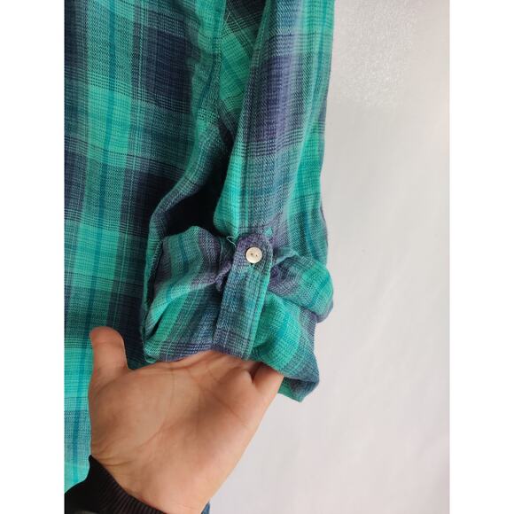 Sundance Teal and Navy Plaid Women's Top - Picture 6 of 6